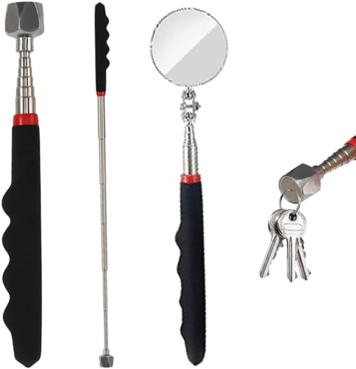 Telescopische Magnetische Stang tot 7.2 kg, Maximaal 80 cm, Ronde Inspectie Spiegel, Roestvrij Staal, Geocaching Accessoires en Gereedschap