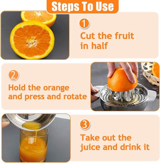 Citruspers - Citruspers handmatig - Citruspers hand - Lemon squeezer - Fruitpers - voor citroenen en sinaasappelen - RVS - Zilver - Handmatig — afbeelding 3