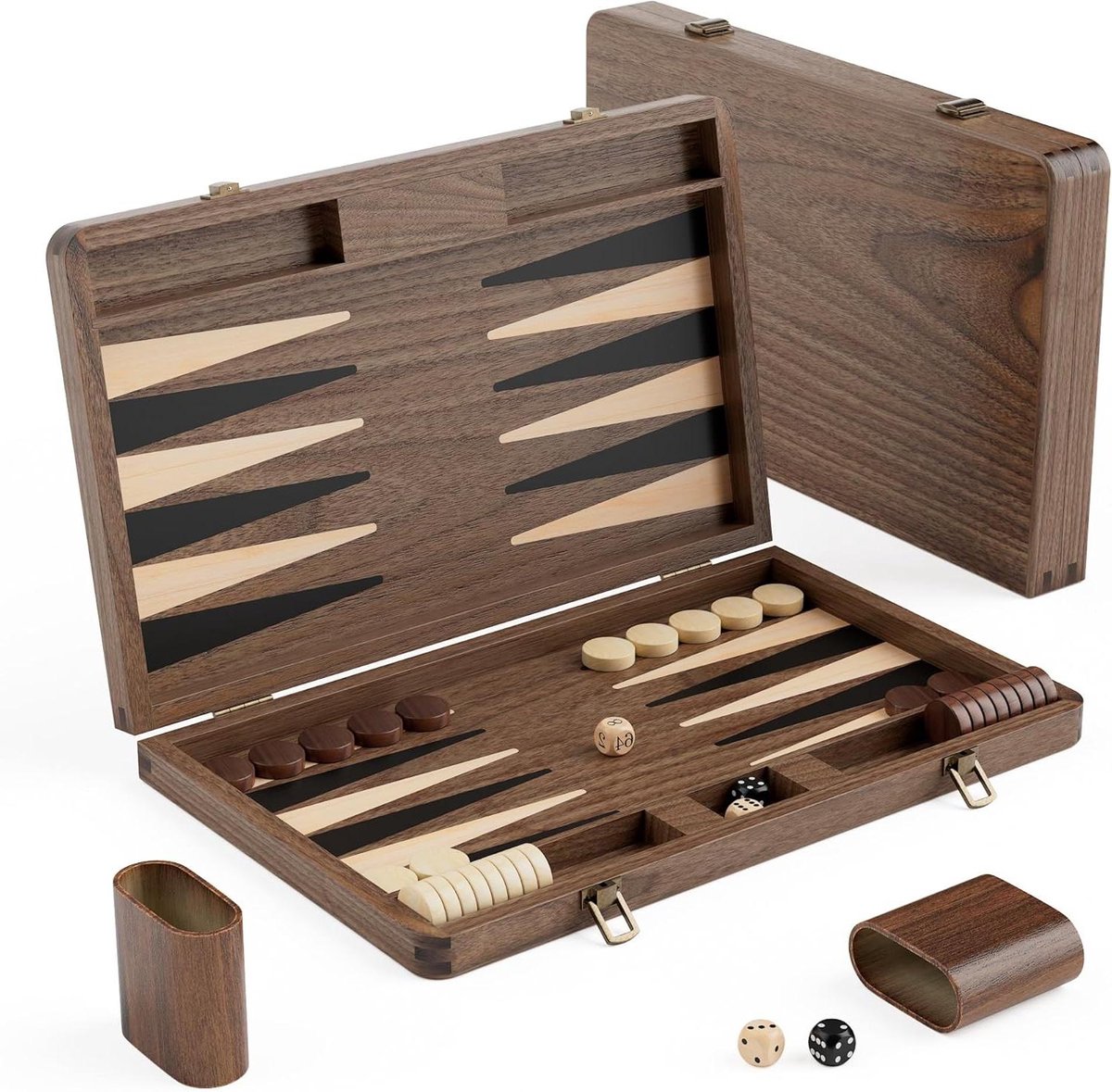 Backgammon set - Reisspel Deluxe - Strategisch Spel - Handgemaakt Notenhout - 36.5 cm - Zwart
