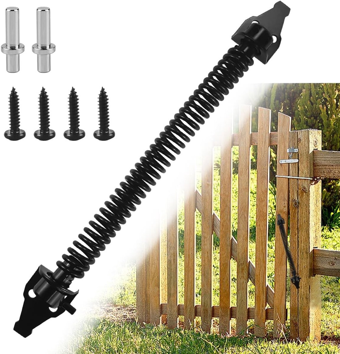 SnelShoppen - Automatische Deursluiter met Trekveer - 36cm voor Tuindeur, Interne Deur en Buitendeur - Hout en Hekdeur met 4 Schroeven - Hoogwaardige
