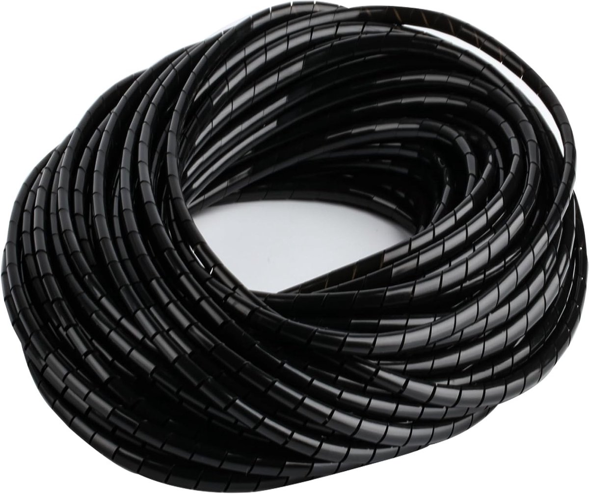 Universele Spiral Kabelsleeve Zwart voor Kabelbescherming en Kabelbeheer | Kabelorganizer en Kabelgeleider 4mm x 20m/6mm x 15m