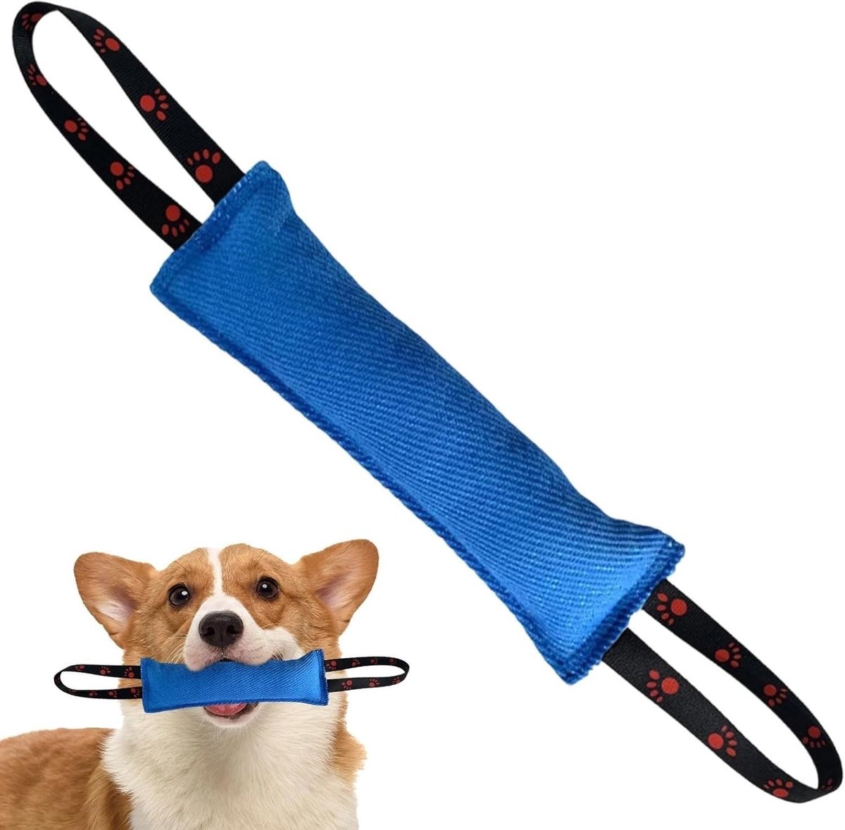 Bijtkussen voor honden van 30 cm, scheurvast en duurzaam, ideaal voor training en touwtrekken, blauw met polslussen