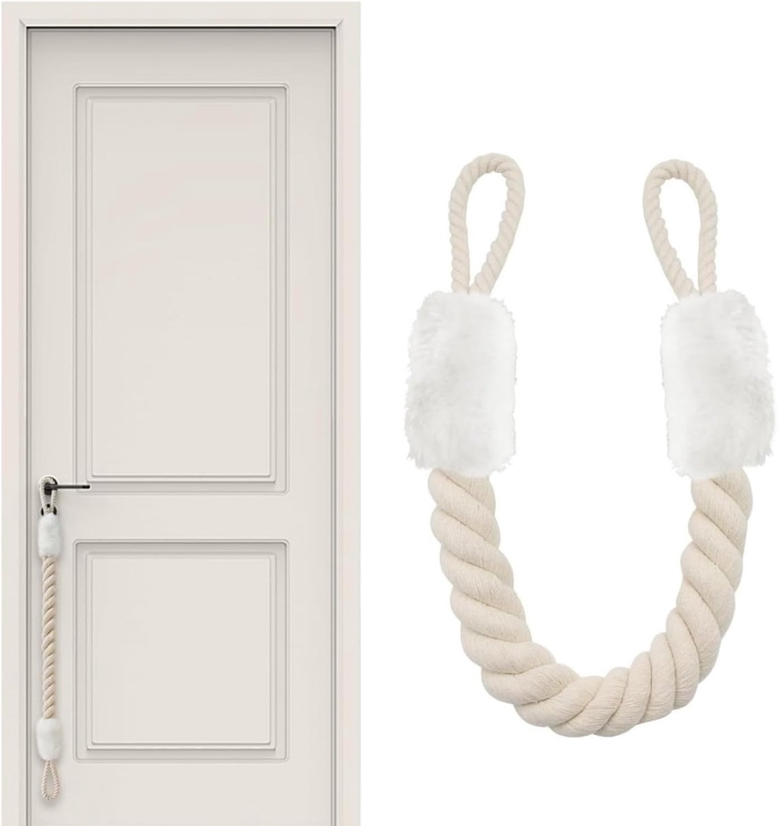 Lanyard voor Deur, Veiligheidsstopper voor Kinderen en Huisdieren, Vingerbescherming, Katoenen Touw, Voorkom Deurschade en Letsel (Wit)