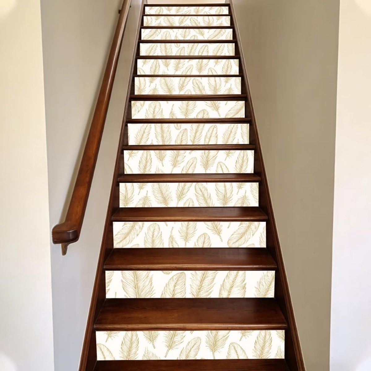SnelShoppen - 15 Stuk Trapstickers Veer Warm Modern Tegelstickers Mooi Eenvoudig Zelfklevend Waterdicht Trapdecoratie voor Treden Koffie Parken Balkon