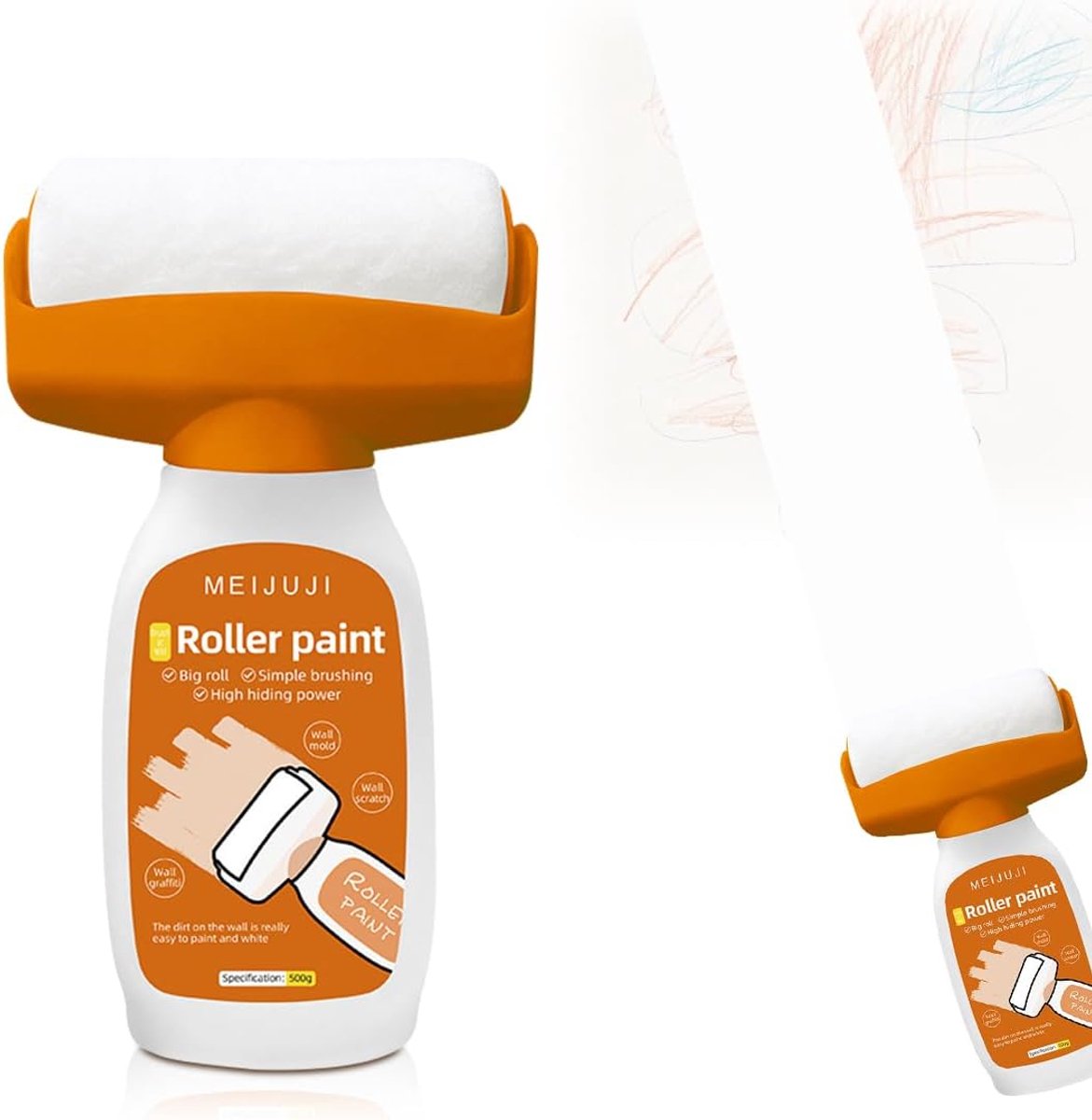 Muurverf reparatie wit - 500g 2-in-1 rollerborstel - muurverf voor krassen en vlekken - eenvoudig in gebruik - ShopVlot