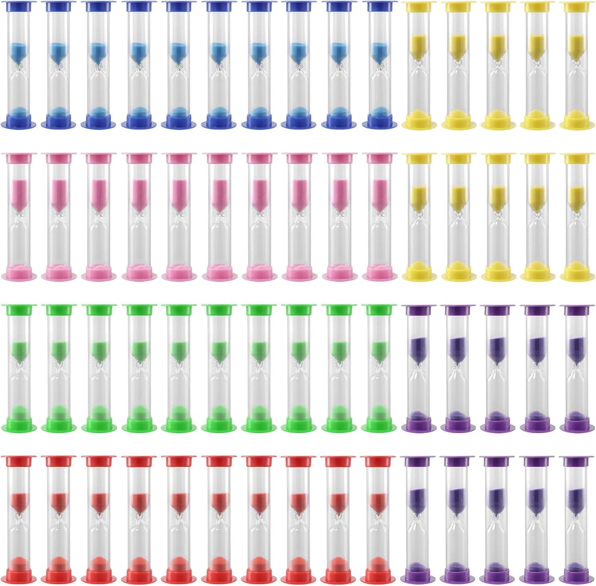 SnelShoppen - 60PCS 3 Minuten Mini Zandtimer, 6 Kleuren Kleine Plastic Uurglas voor Koken, Tandenpoetsen, Activiteiten, Keuken, Kinderen, Feest