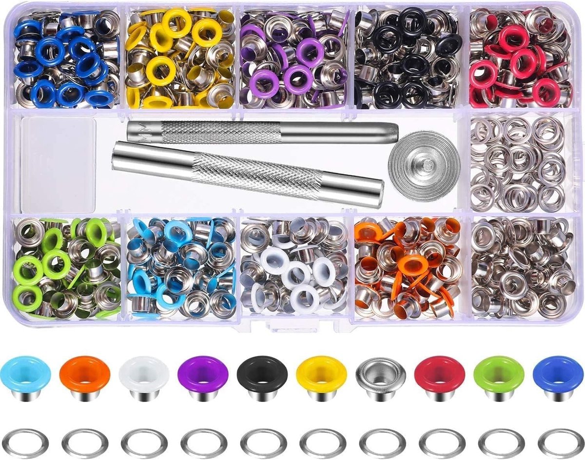 Grommet Kit - Multi-Color - 3/16 Inch - Metalen Oogjes met Installatie Gereedschap - Voor DIY Klussen