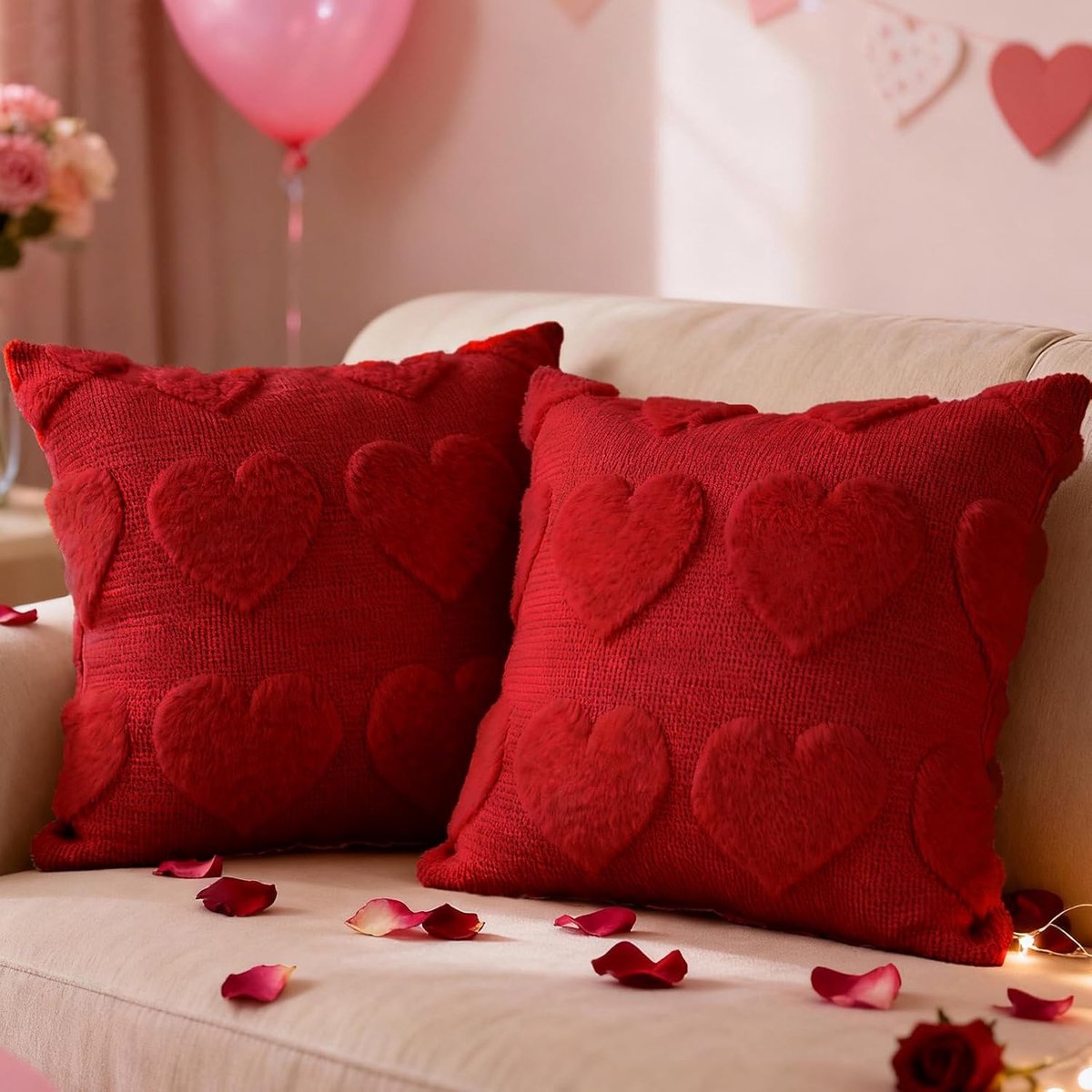 SnelShoppen - Set van 2 Valentijns Kussenhoezen 45x45cm Rood - Zachte Pluche Decoratieve Kussens voor Valentijnsdag Decoratie op Bank of Sofa