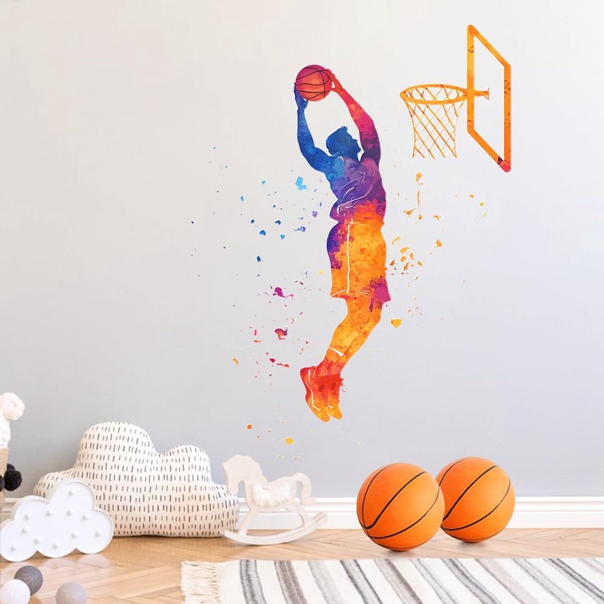 SnelShoppen - Basketball Stickers 80 x 100 cm Inspirerende Wandstickers Slam Dunk Sport Wanddecoratie Basketbalspeler Kunst Voor Sportfans Slaapkamer