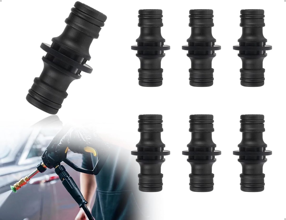 SnelShoppen - Set van 6 Tuinslang Aansluitstukken, Tuinslang Connector, Dubbele Connector voor Tuinirrigatie, Landbouw, Auto Wassen, Zwart