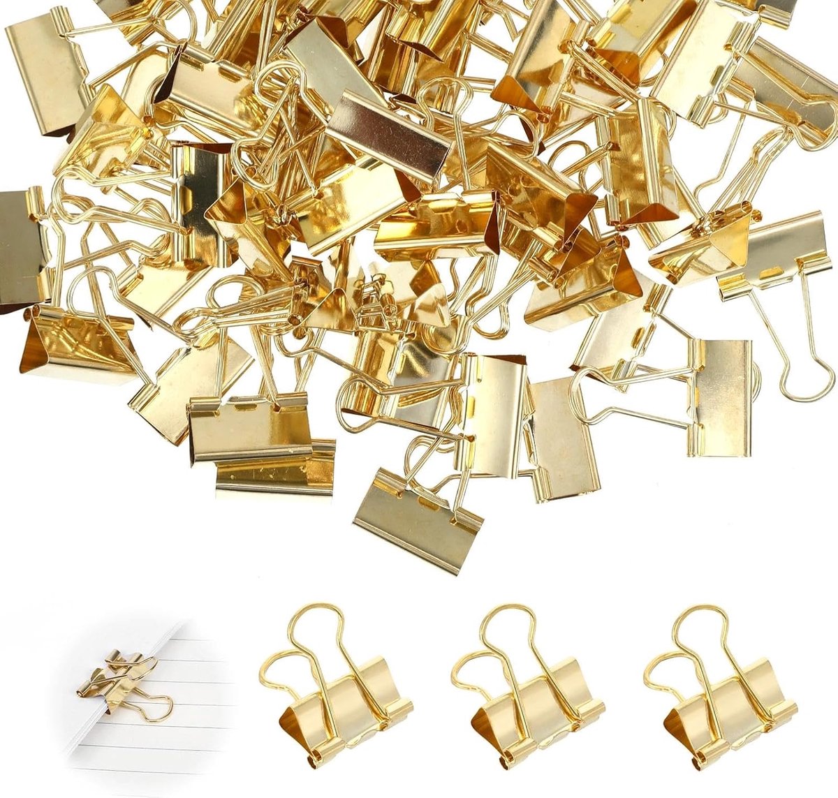 SnelShoppen - Foldback Klemmen Goud - Decoratieve Sluitclips voor Documenten - 12 Stuks - Elegant Ontwerp voor Kantoor en Feest - Functionaliteit en E