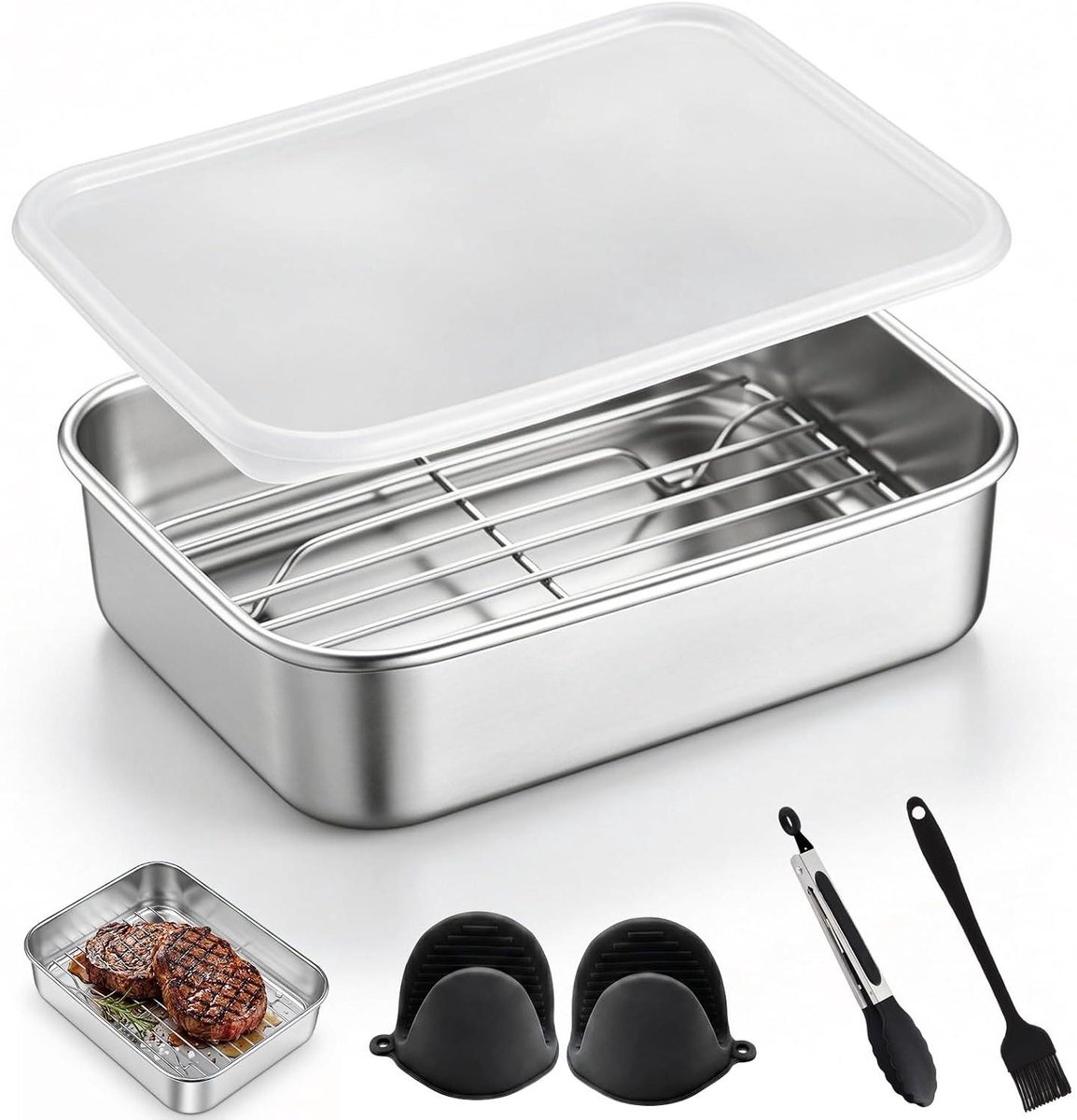 Ovenschaal Airfryer - Heteluchtfriteuse Vorm - Gezond Bakken - Met Afdruiprek - 20 x 15 x 5 cm - Zilver