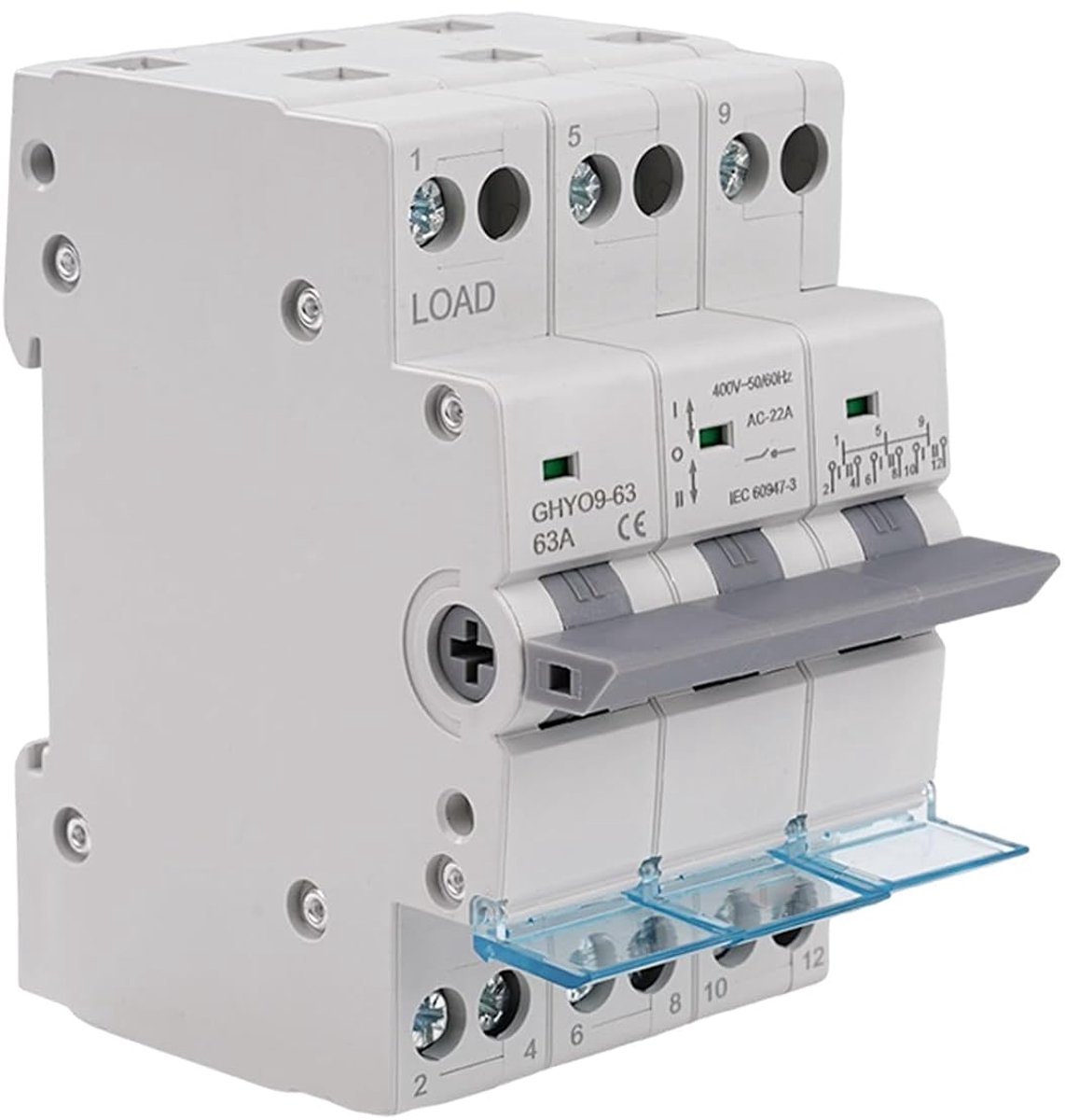 SnelShoppen - Inverter 63A 3Fase Dual Power Overdracht Schakelaar Handmatige Overdracht Schakelaar 400VAC Met Voedingsindicator Licht DIN Rail Bevesti
