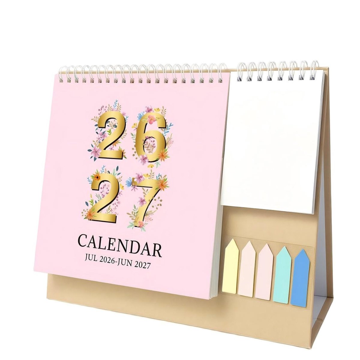Bureaukalender 2026-2027 – Bureauplanner met Notitieblok & Memoblaadjes – Maandplanner met Opbergvak – Voor Kantoor, Thuis & Studenten – Roze Bloemen – Juli 2026 t/m Juni 2027 – 1 Stuk