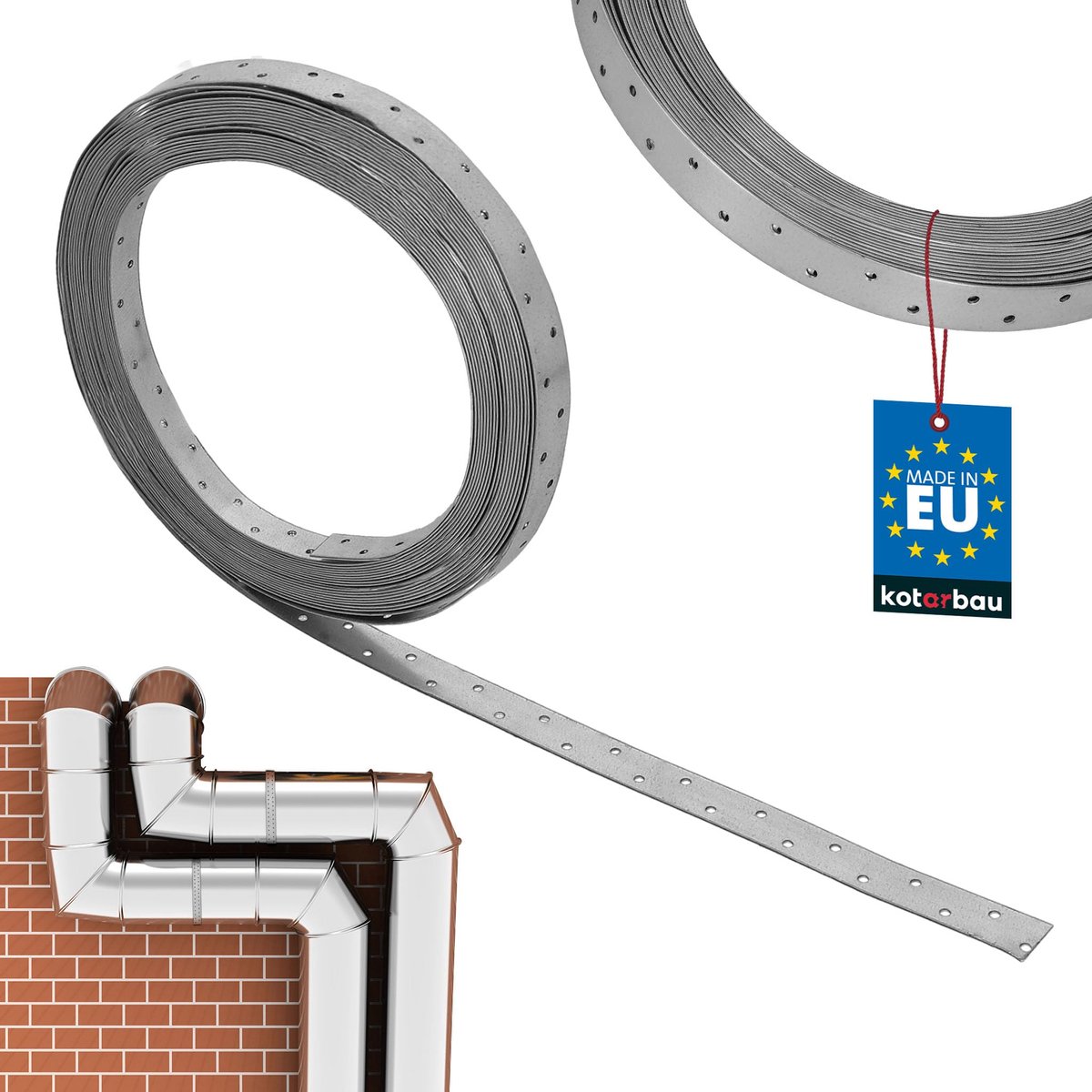 KOTARBAU® Gaatjesband - Bevestigingsband met Geperforeerde Gaten 25 x 1,5 mm - L: 25 m - Gegalvaniseerde Stalen Band - Verzinkte Bevestigingsband - Metalen Band met Gaten - voor Kabels - Buizen en Leidingen