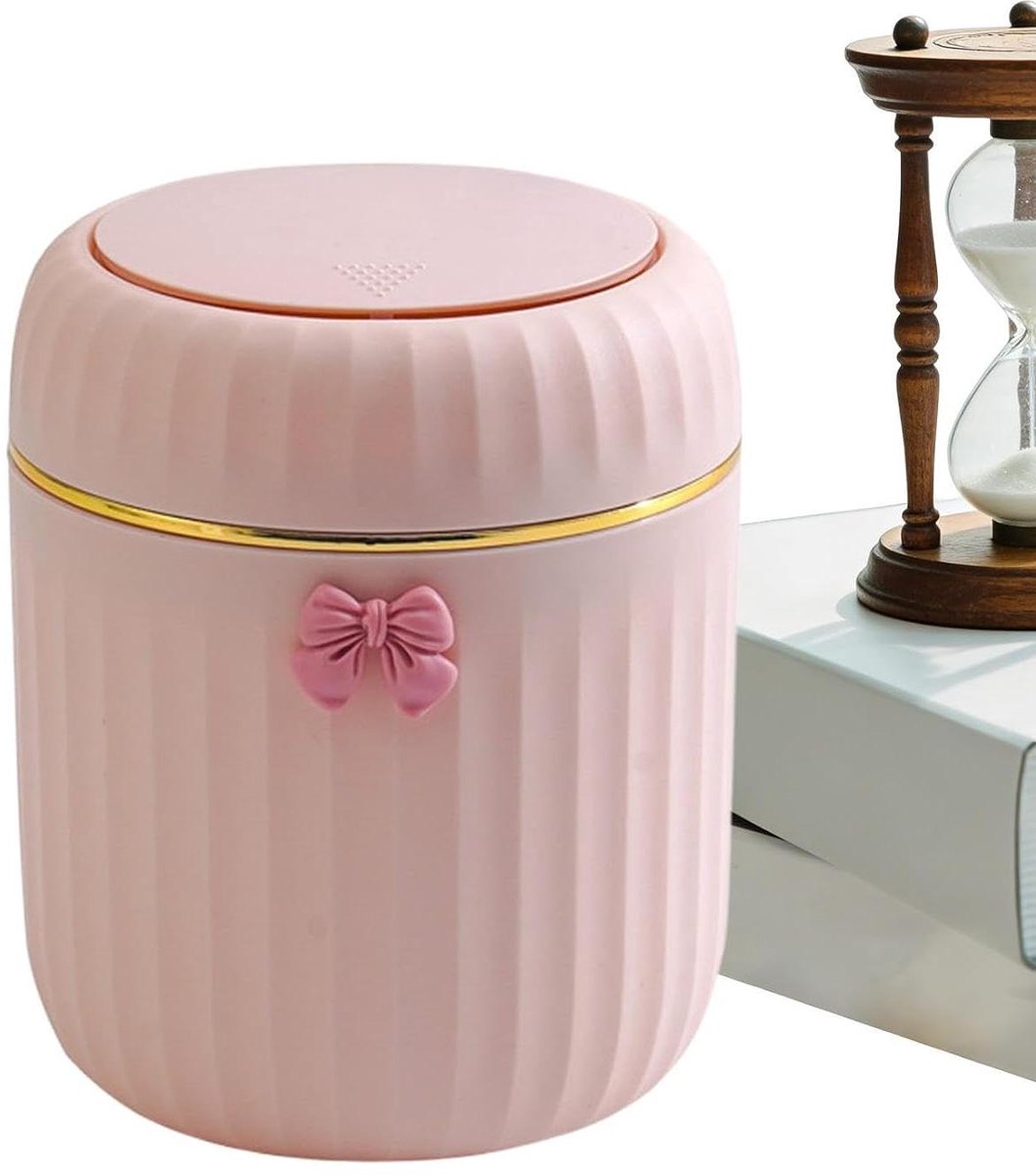 Mini Prullenbak - Tafel Afvalbak - Bureau Opruimen - Drukdeksel Ontwerp - 16.5 cm Hoog - Roze