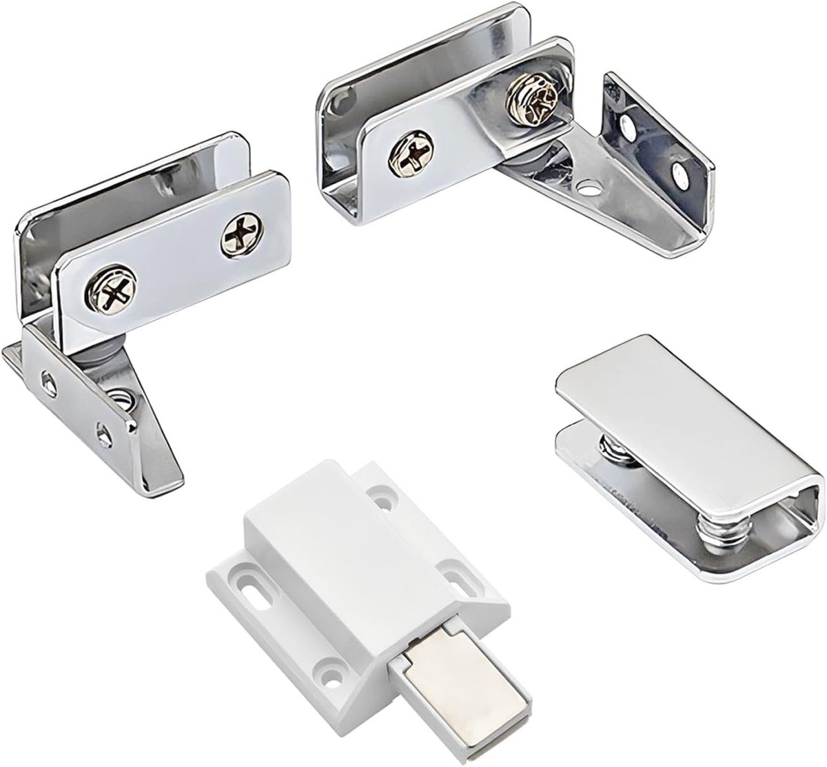 Set scharnieren voor glazen deuren, glasbeugels en zijsteunen voor deuren van 5-8 mm dikte, ideaal voor moderne interieurs en optimale veiligheid.