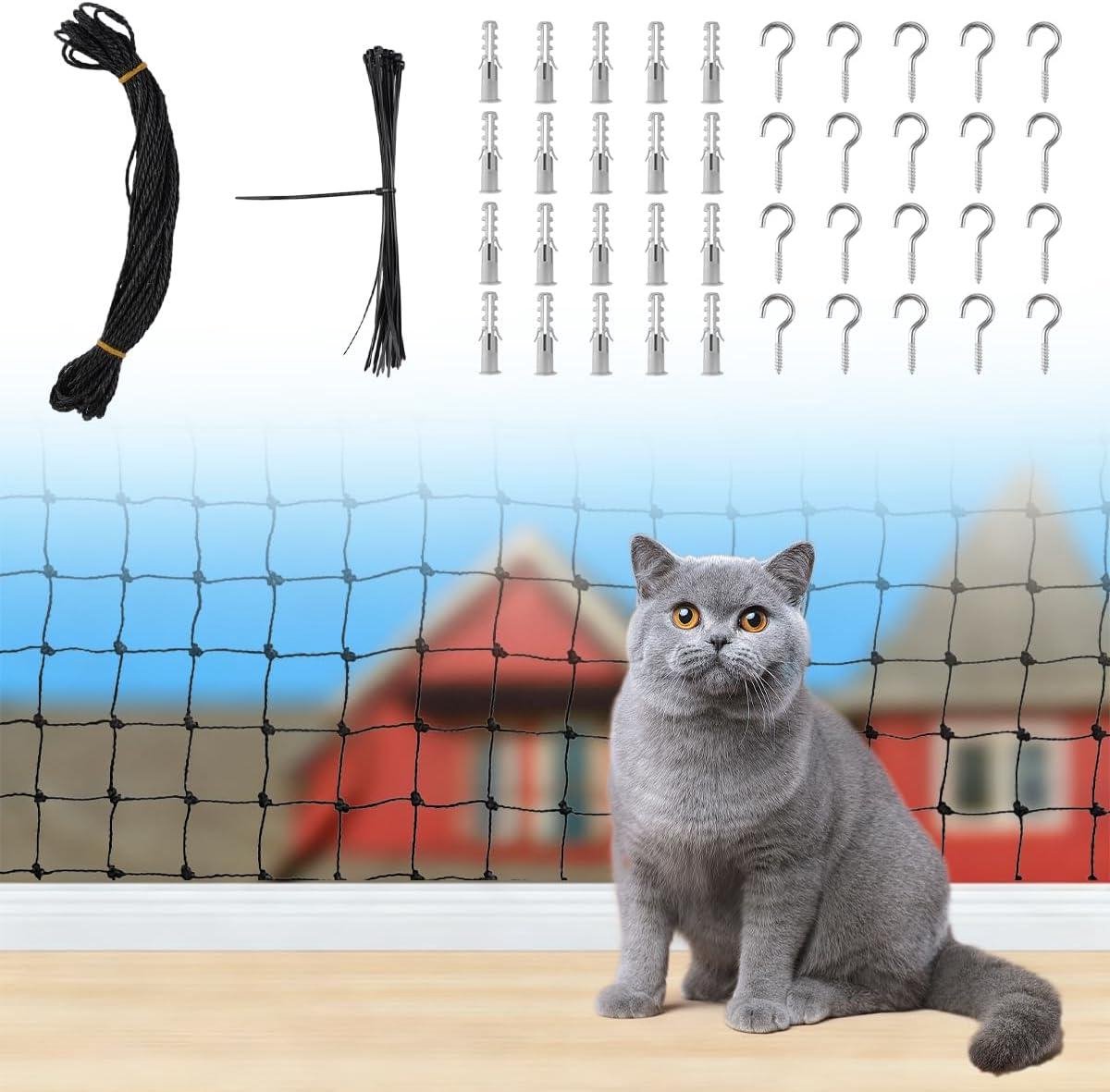 Kattennet Balkon - Veiligheidsnet Huisdier - Katten Veilig Houden - UV- en Weerbestendig - 4 x 4 meter - Zwart