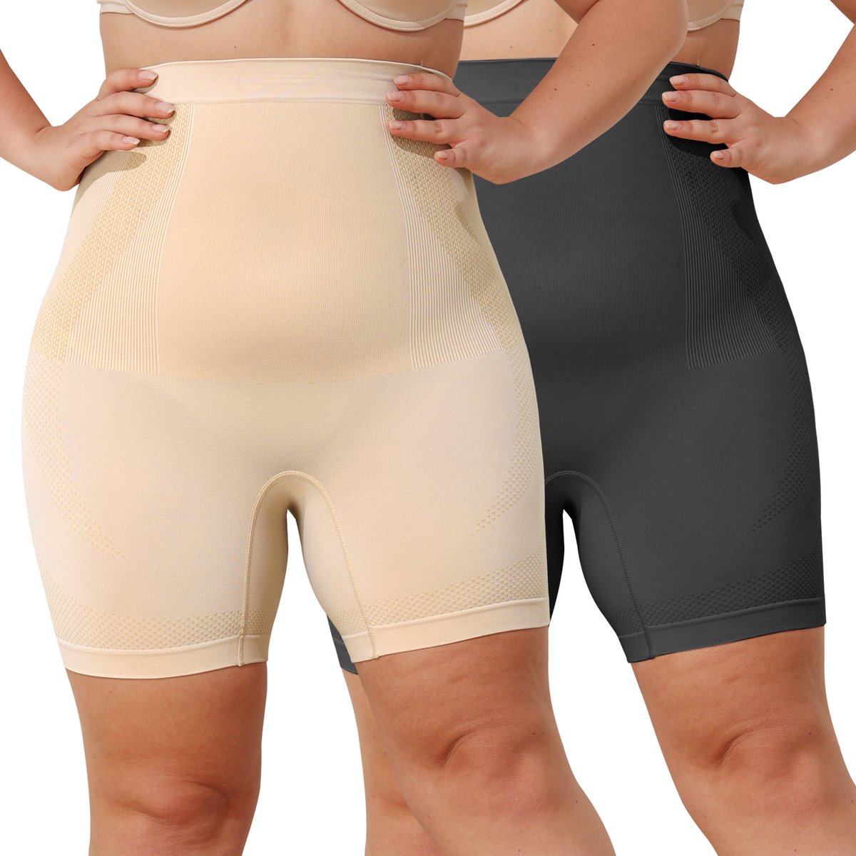 2-Pack Shapewear Dames Corrigerende Short Hoge Taille Plus Size – Naadloze Buikcontrole & Lichte Billenlift - Zwart/Beige XXXL