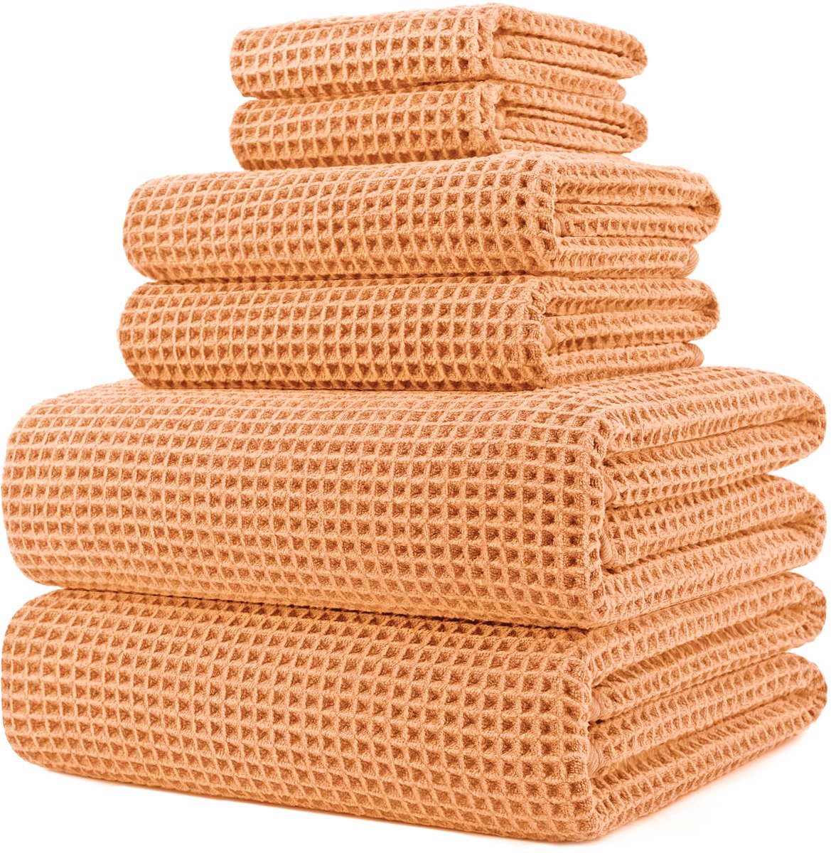 SnelShoppen - Set van 6 Badhanddoeken Microfiber Wafel Sneldrogend 430 GSM | 2-Bodyhanddoeken, 2-Handdoeken, 2-Washanddoeken, Extra Groot, Pluisvrij v