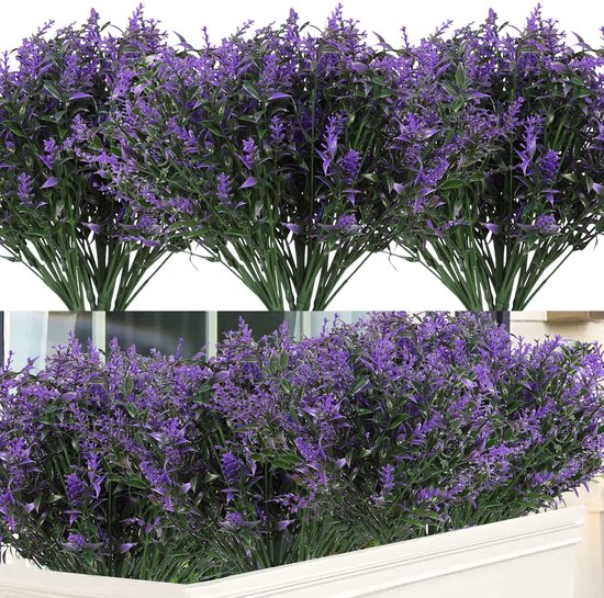 SnelShoppen - 12 Bundels Kunstlavendel Bloemen UV-bestendig Kunststof Planten voor Buiten en Binnen Decoratie - Paars - Perfect voor Tuin, Balkon en R