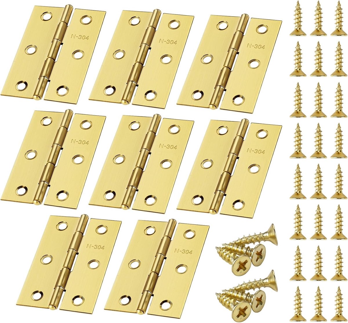 Scharnieren, inklapbaar, 75 x 50 x 1 mm, 8 stuks, gouden scharnieren, roestvrij staal, voor deuren, ramen, kasten, 270 graden scharnieren, zware belasting, deurscharnieren met 60 stuks