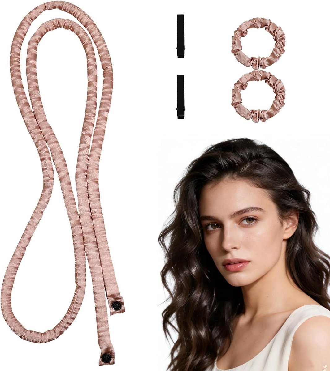 SnelShoppen - Zachte Krullen Zonder Hitte voor Lang Haar, 150 cm Satijnen Krulspelden 's Nachts, 5-delige Heatless Curls Band tegen Kroes, Roze voor e