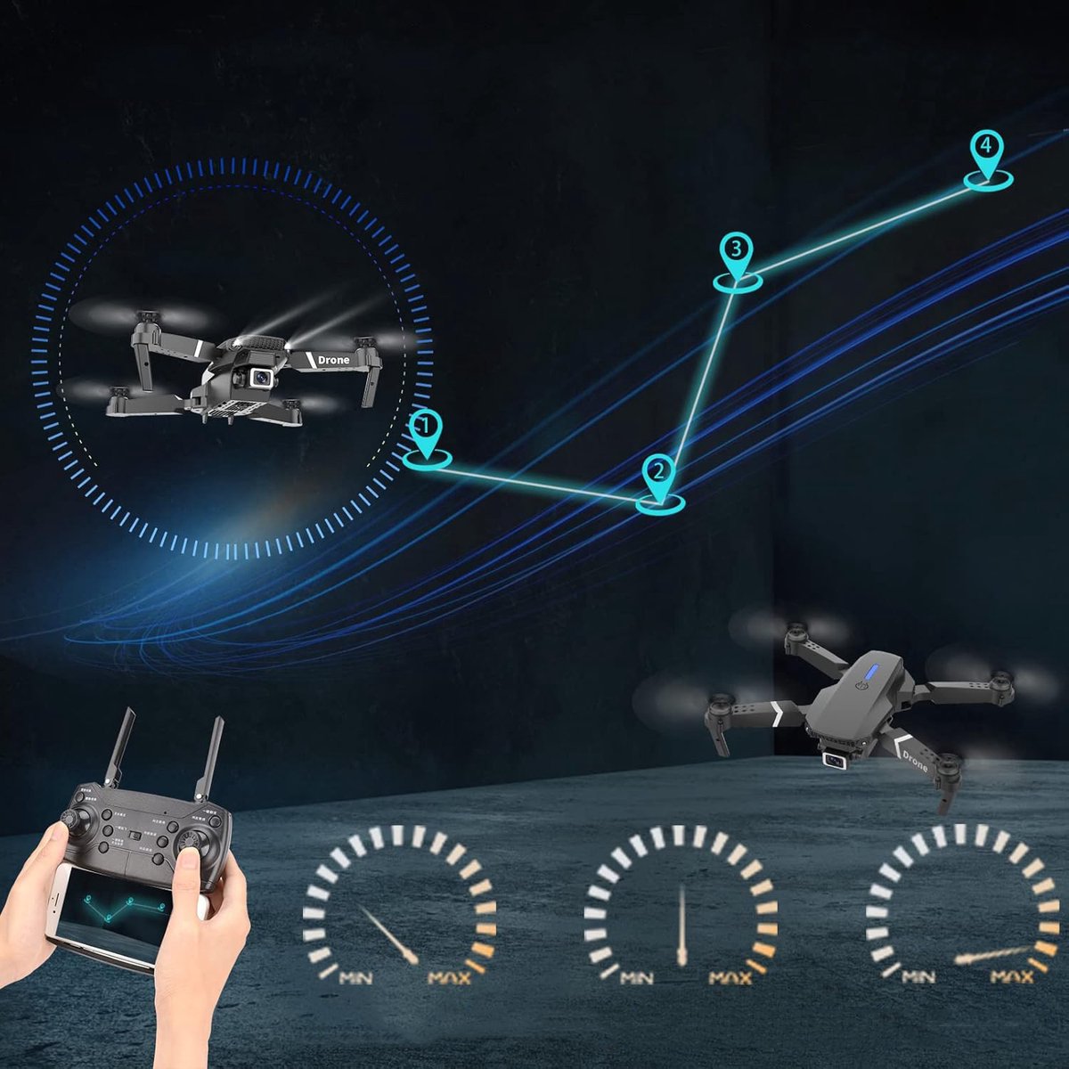 Opvouwbare 4K-Drone Met Dubbele Camera WiFi En Traject Vlucht - Hoogte Behoud Foto/Video via Gebaren 90° Verstelbare Lens Draagbare RC-Helikopter — cadeau in Gadgets - foto 3