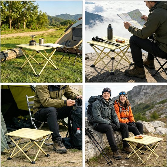 Beige opklapbare buitentafel compact model 68*48*41cm stevig frame geschikt voor tuinen campings en terrassen — afbeelding 2