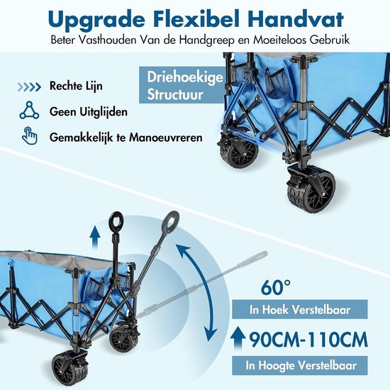 Bolderkar Opvouwbaar - Transportwagen Strandwagen - Outdoor Transport - XXL Capaciteit - Tot 150 kg - Blauw van Bolderkar Opvouwbaar — afbeelding 4