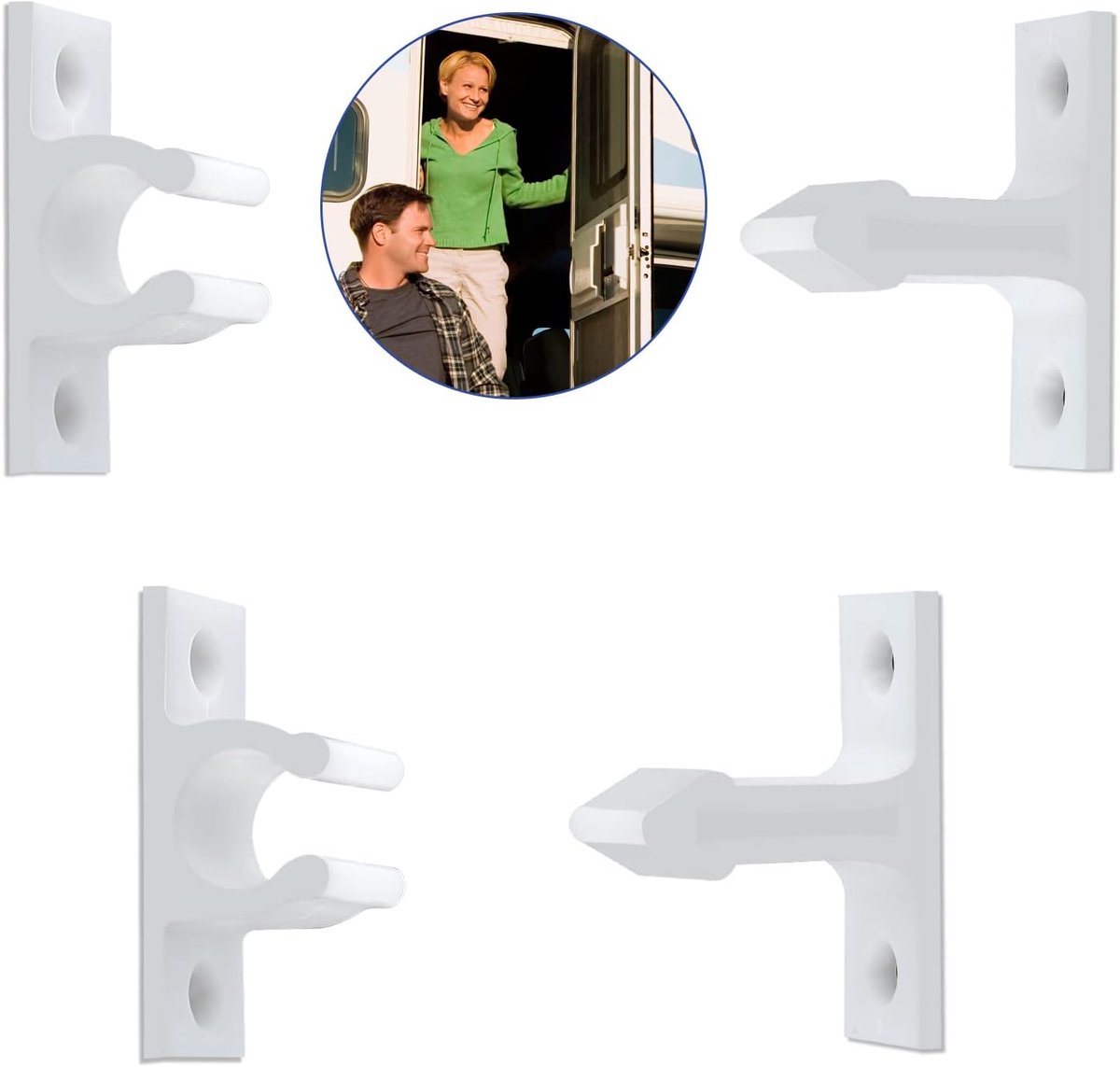 SnelShoppen - 2 Paar RV Deurhouder Kit, Plastic Deurstopper voor Caravans, Motorhomes en Keukenkasten (Wit)