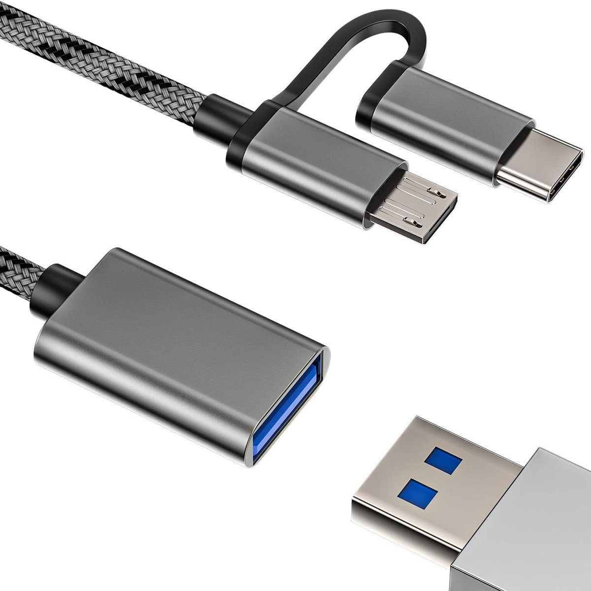 SnelShoppen - Micro USB C naar USB A Adapter 2-in-1 Type C Android Jack OTG Socket Voor Samsung Tab Lite Google Huawei Apple iPhone 15 Pro Max Plus iP