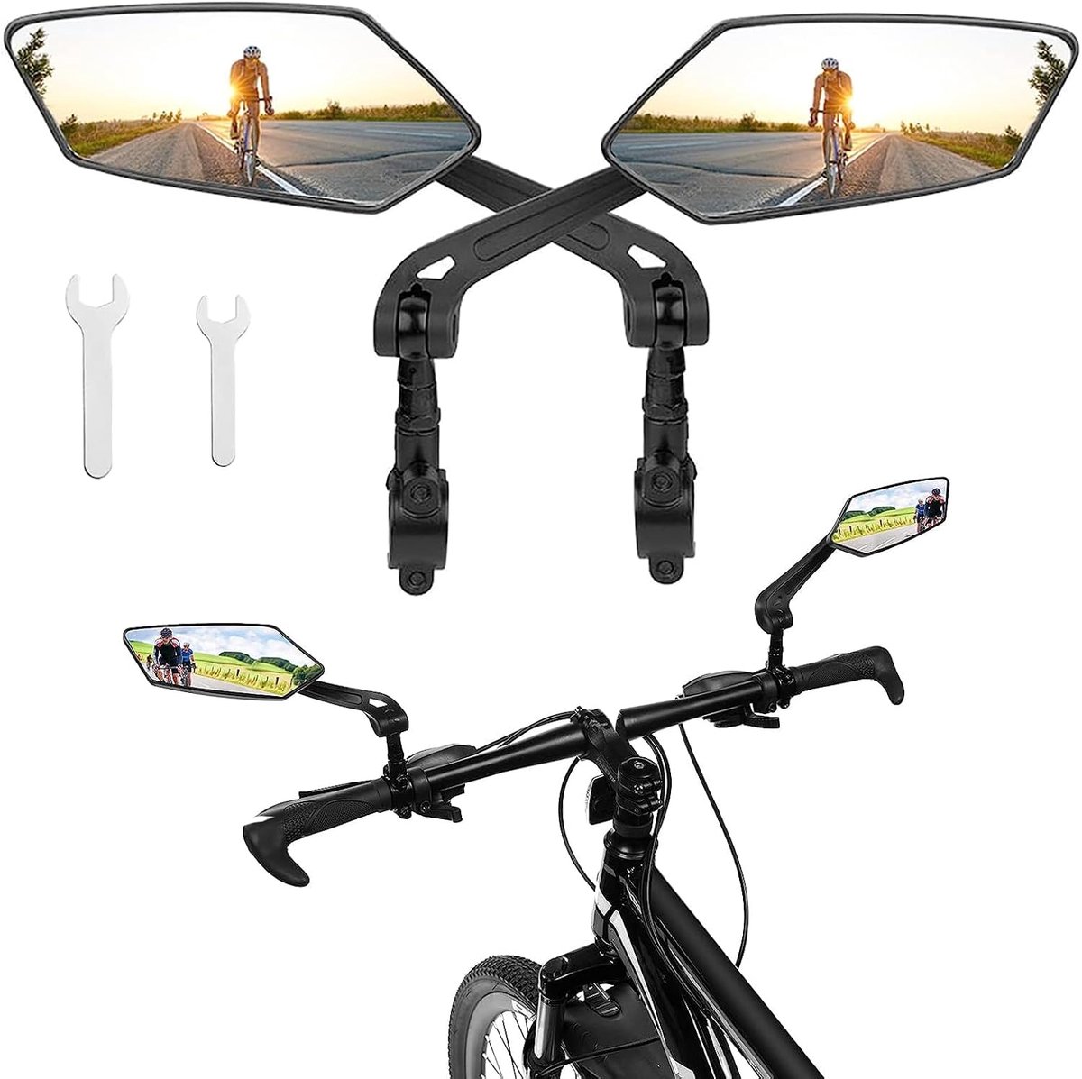 SnelShoppen - Grote Vouwbare Stuurspiegel, 2 Stuks Achteruitkijkspiegel, Fiets Spiegel Set, Impactbestendig Echt Glas, Achteruitkijkspiegel voor E-Bik