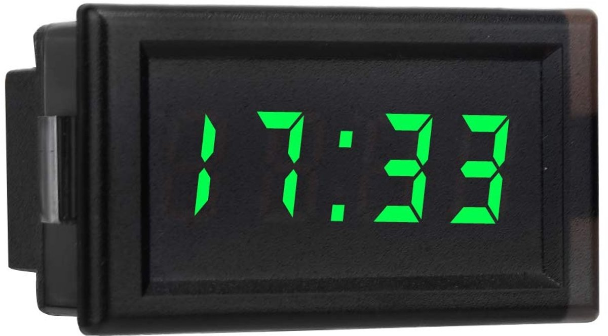 SnelShoppen - Digitale Auto Klok voor Auto's en Powersports - Groen - 12 Volt - Eenvoudige Eén-Knop Bediening - Tijd, Datum en Timer Functie