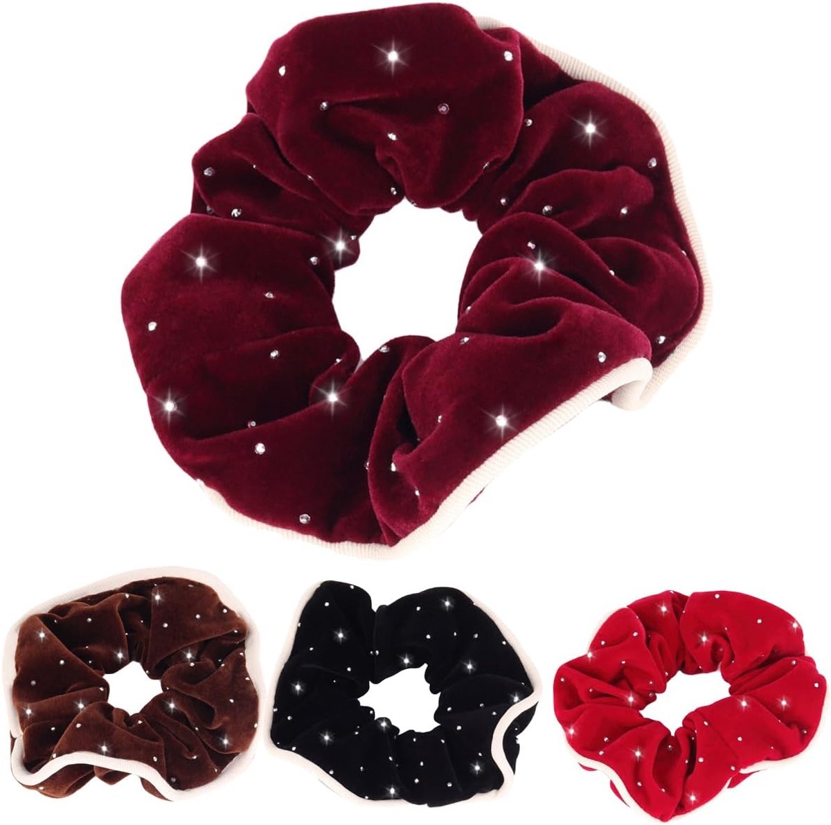 SnelShoppen - 4x Haarbanden Velvet Elastisch met Rhinestones, Zachte Velvet Scrunchies, Ponytail Houder voor Vrouwen en Meisjes, Winter Haaraccessoire