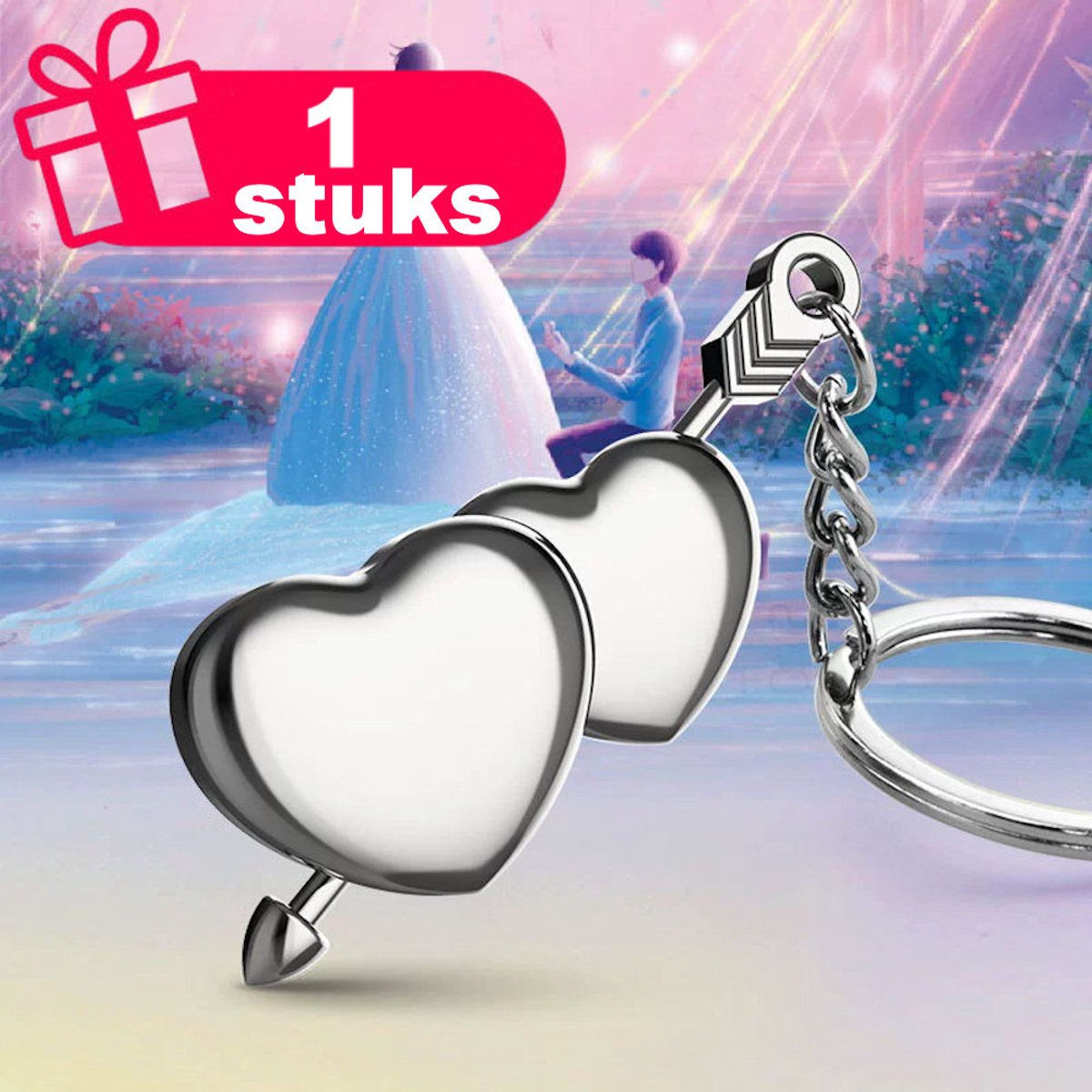 Decopatent - Premium Keychain - Metalen Sleutelhanger Hart met Pijl - Dubbel Harten - Luxe Keychain - Sleutelring - Romantisch Cadeau voor Haar & Hem