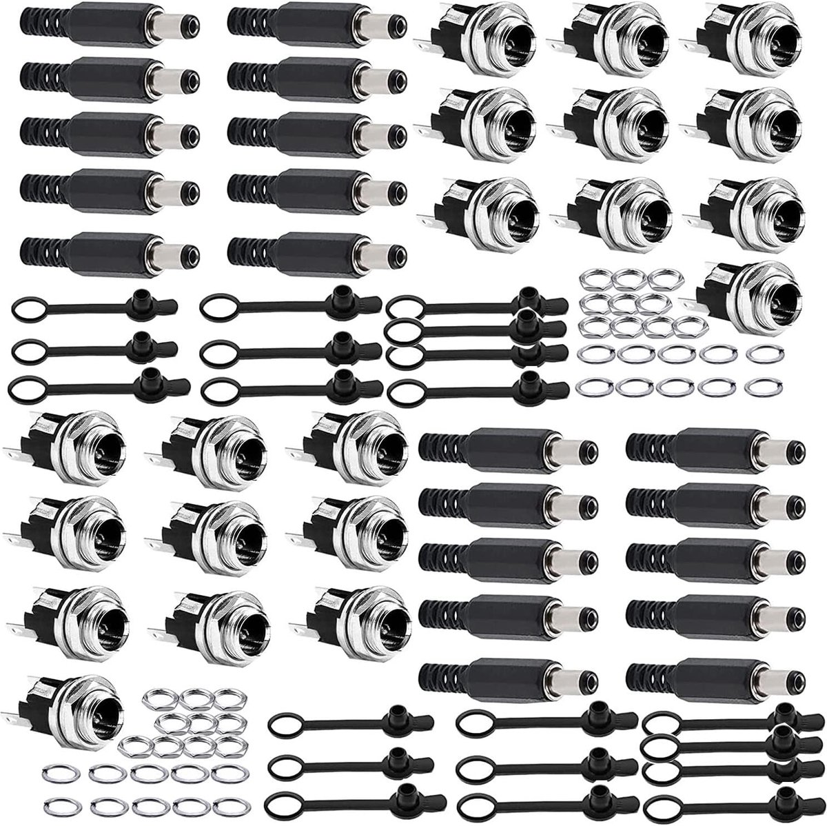 SnelShoppen - 100 stuks DC Holle Socket Set 5.5 x 2.1 mm & 5.5 x 2.5 mm, DC Plug Soldeer Connectoren, Laag Voltage Connectoren met Rubber Beschermkap