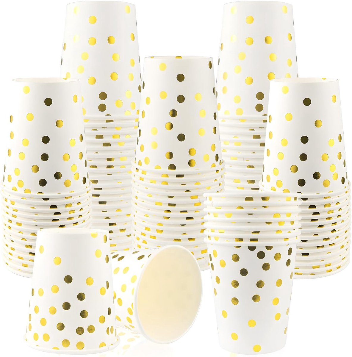 SnelShoppen - 60 Stuks Wegwerp Papieren Bekers 250ml met Gouden Stippen - Feestbekers voor Kinderfeestjes, Kerstfeesten, Bruiloften - Milieuvriendelij