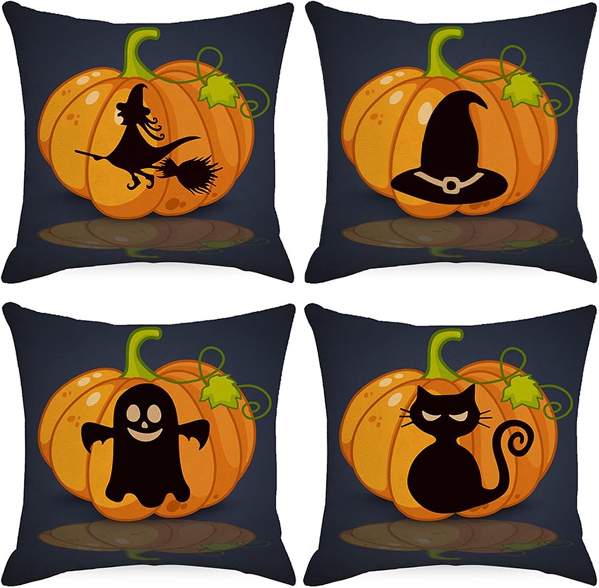 SnelShoppen - 4 Stuks Halloween Kussens, Schrik Kussens, Pompoenen Woondecoratie Kussensloop, voor Woonkamer en Slaapkamer Sofas, Halloween Feestdecor
