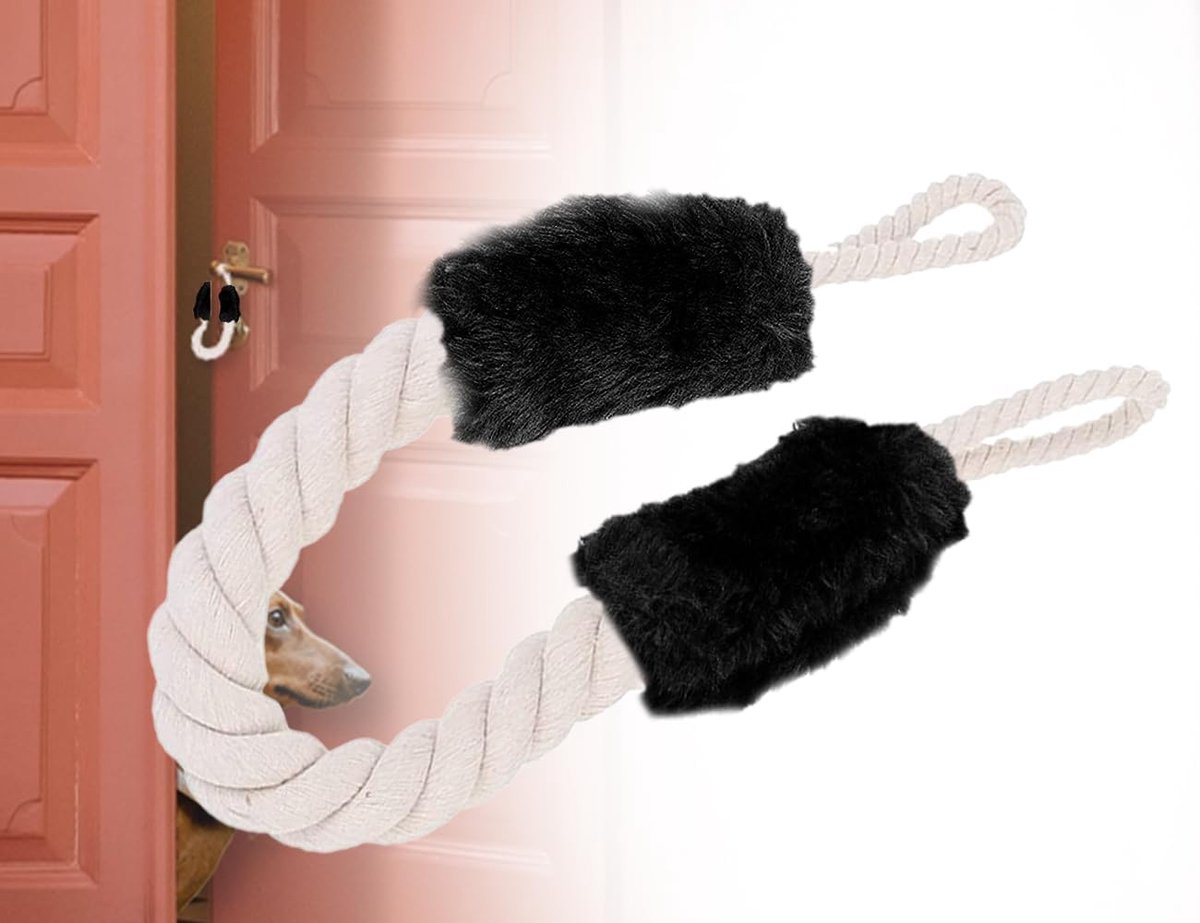 SnelShoppen - Zachte Katoenen Deurstopper Zwart Met Koord - Bescherming Voor Deuren, Kinderen en Huisdieren - Anti-knel en Gebruiksvriendelijk