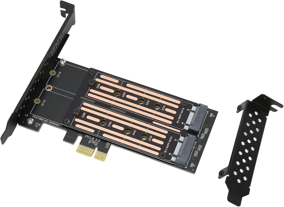 SnelShoppen - M.2 NVMe naar PCIE Adapter, Dual M.2 PCIE Uitbreidingskaart, 6Gbps NCQ Controller voor Windows 7/8/8.1/10/11 en Linux