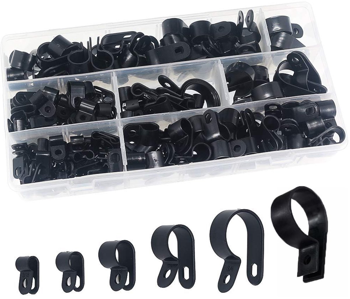 SnelShoppen - 200 Stuks Nylon R Clips Kabel Klemmen Kabelhouders met Opslagdoos voor Kabelbeheer en Organisatie - Duurzaam, Corrosiebestendig, Vuurvas