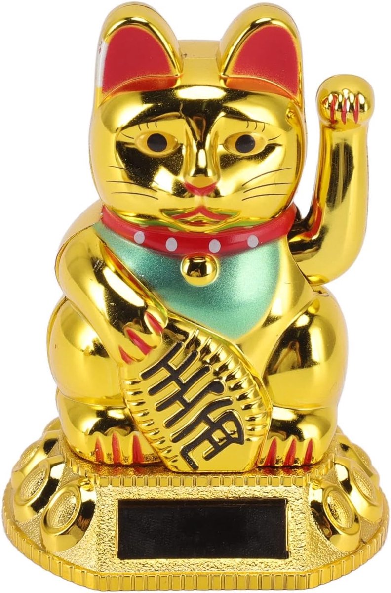 SnelShoppen - Lucky Cat Zonne-energie Waving Decor 8cm Feng Shui Gelukskat voor Thuis, Restaurants, Hotels, Vrienden, Collega's, Ouderen (Goud)