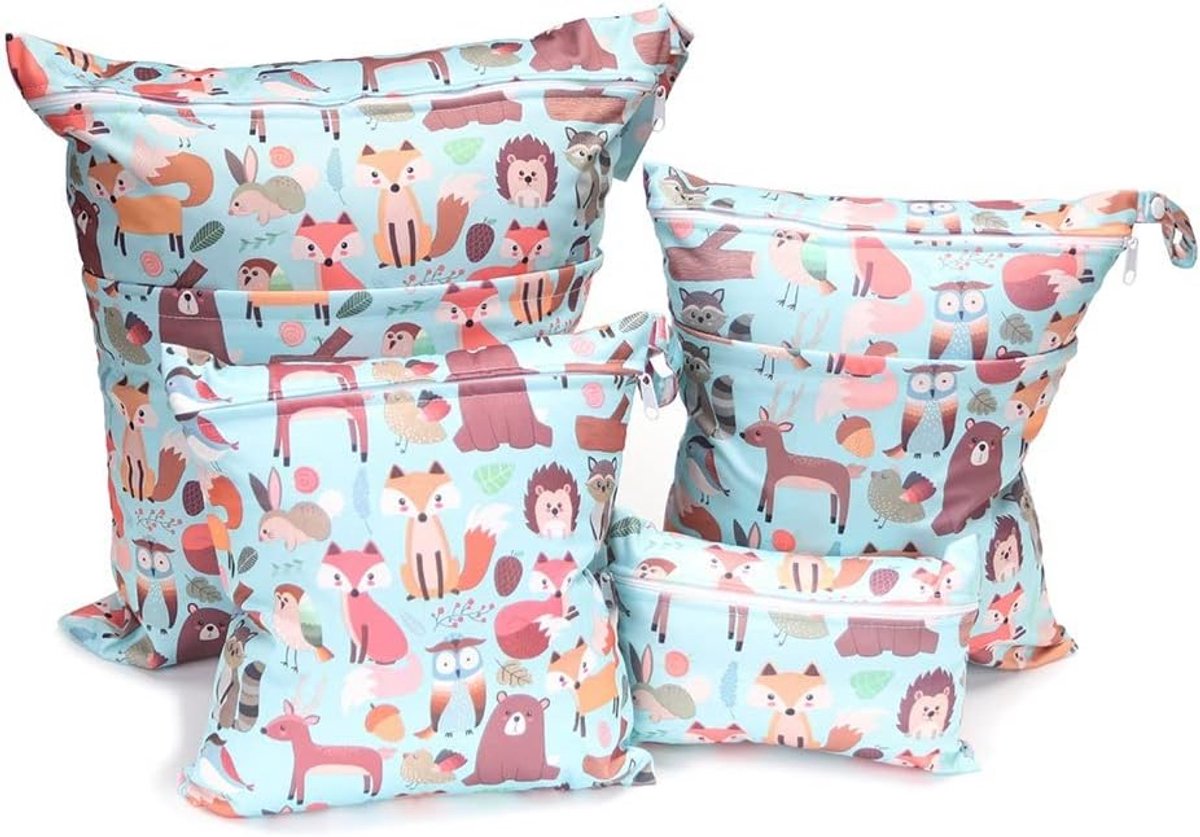 Cloth Nappies, Nose Bags, 4 Pieces, Diaper Bag, Wet Bag with Zip, Diaper Bag, Wet Bag, Baby Wet and Dry, Changing Bag - ShopVlot
