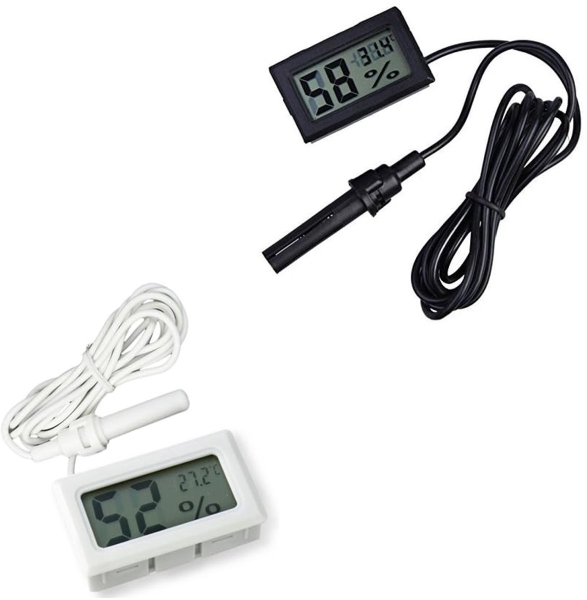 SnelShoppen - Digitale Hygrometer met LCD Scherm - 2-in-1 Temperatuur en Vochtigheid Monitor voor Terrarium, Aquarium en Kippenhok - Zwart en Wit - In
