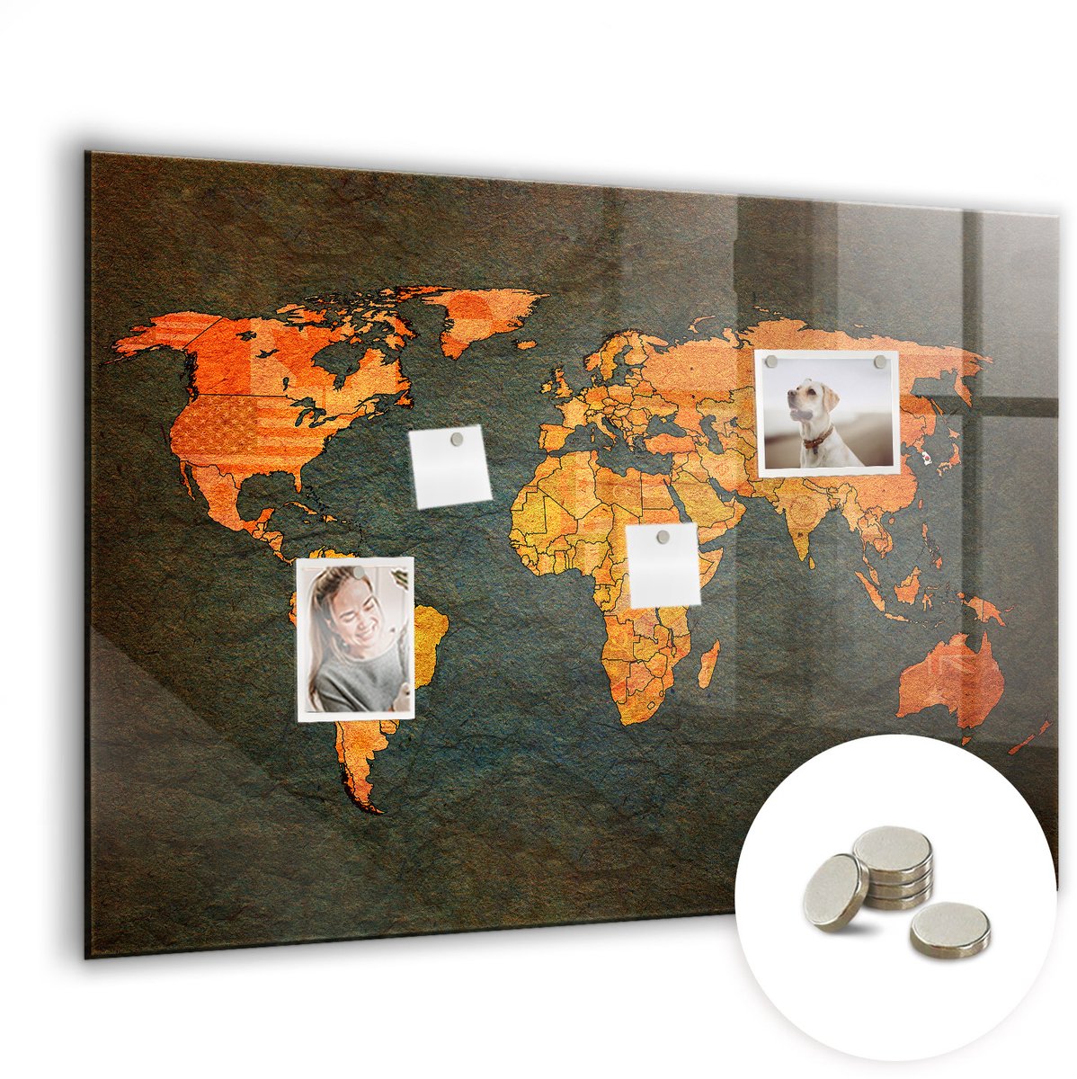 Coloray Glazen Magneetbord - Magnetisch Bord Namen van de continenten - 100x70 cm - Veelkleurig Magneetbord - Magnetic Board - Memobord