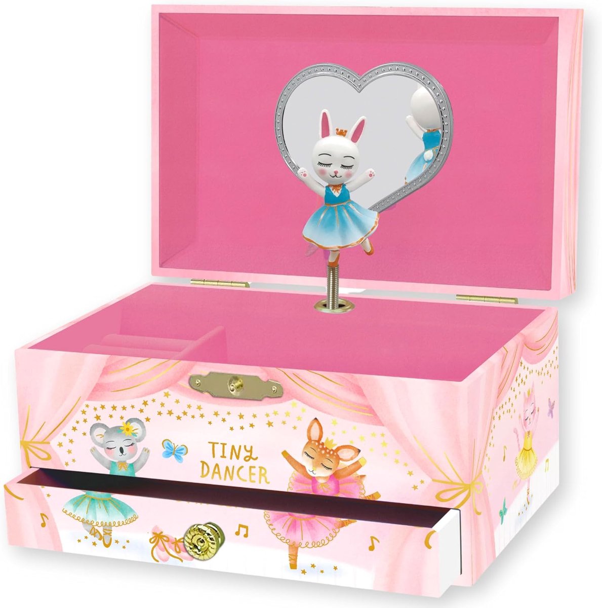 SnelShoppen - Muzikale Dierenvriendin Ballerina Sieraden Doos voor Meisjes - Speelgoed Muziekdoos met Draaiende Dieren Ballerina, Verjaardagscadeau vo