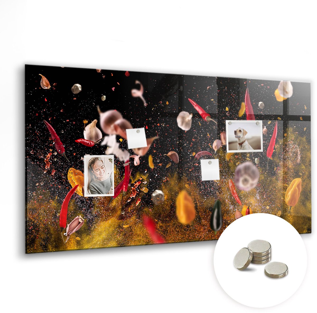 Coloray Glazen Magneetbord - Magnetisch Bord Specerijen op het aanrecht - 120x60 cm - Veelkleurig Magneetbord - Magnetic Board - Keuken Decoratie