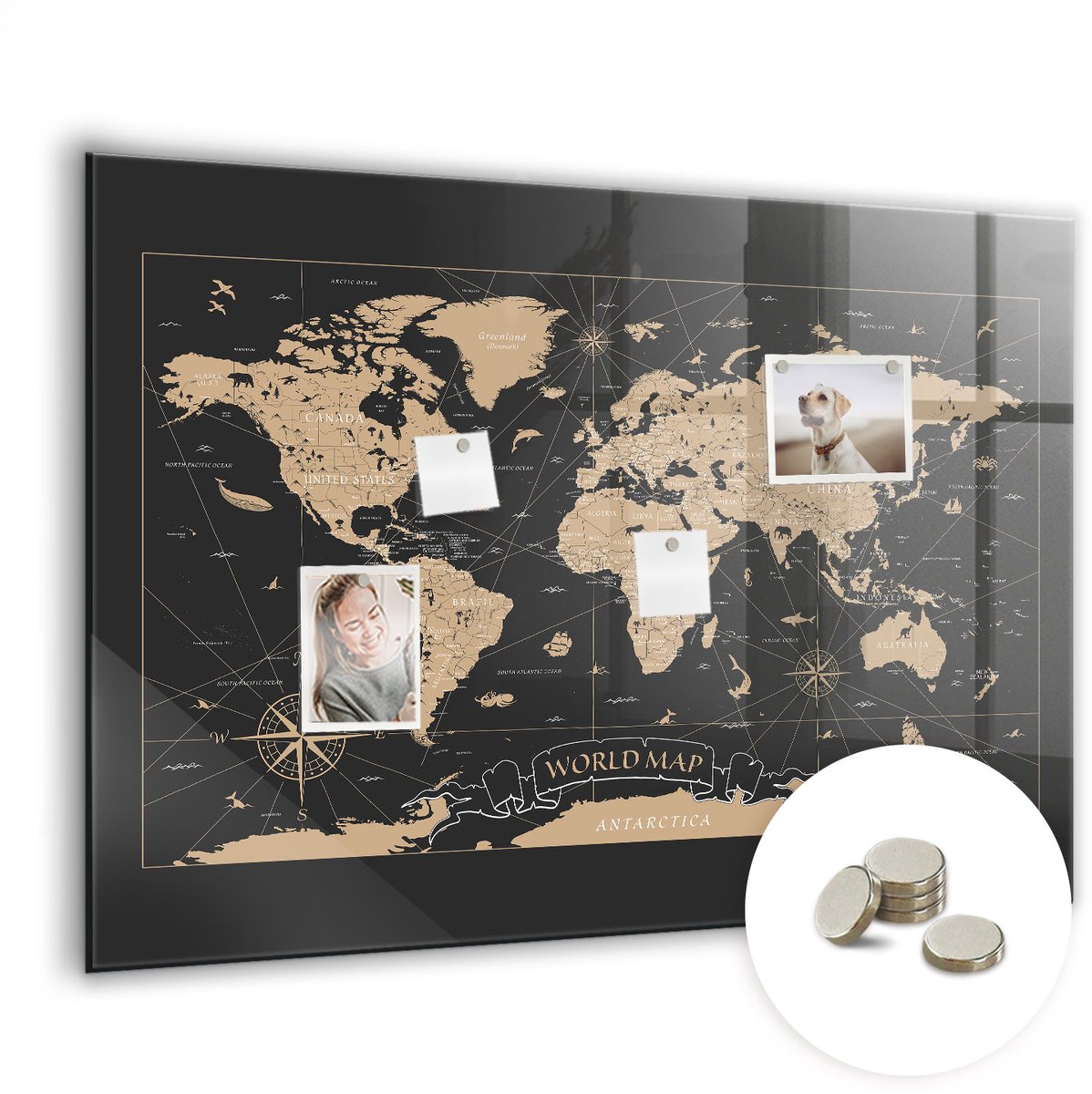 Coloray Glazen Magneetbord - Magnetisch Bord Avontuurlijk citaat - 100x70 cm - Grijs Magneetbord - Magnetic Board - Bureau Decoratie