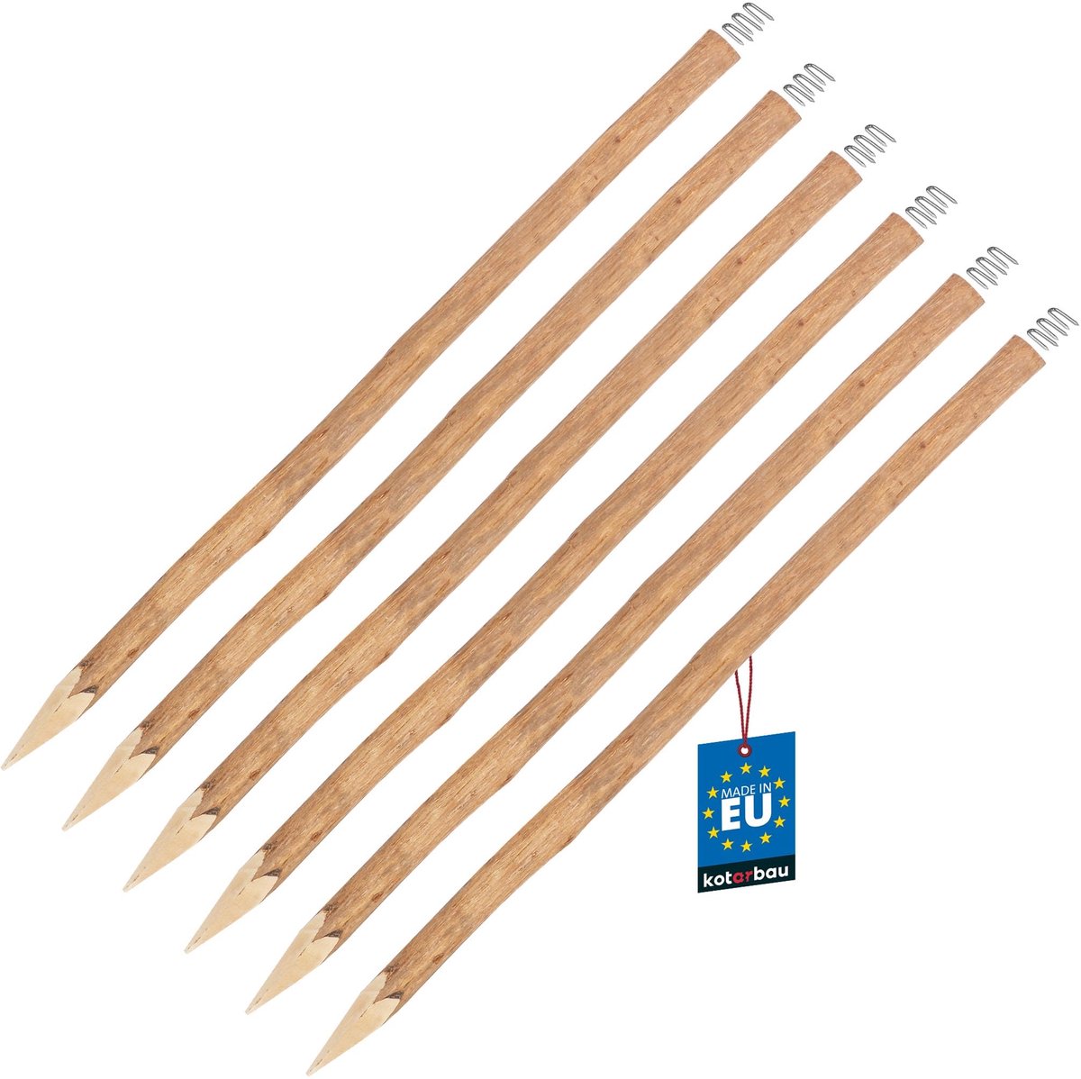 KOTARBAU® 6 Stuks - Hazelaar Hekpalen - Palissade Tuinafscheiding Ø 9 cm x 150 cm - Geslepen Houten Palen - Batuurlijk Rond Hekpaal - Hekpalen Hazelaarhout - met U-krammen